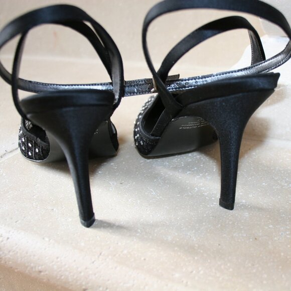 Alfani Black Satin Lined Pump Heel with rhinestones Size 7 1/2 Med. - Picture 6 of 9